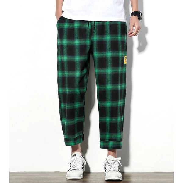 

men's pants joggers plaid men elastic cropped cotton trousers mens shorts summer casual streetwear loose short sweatpants male, Black