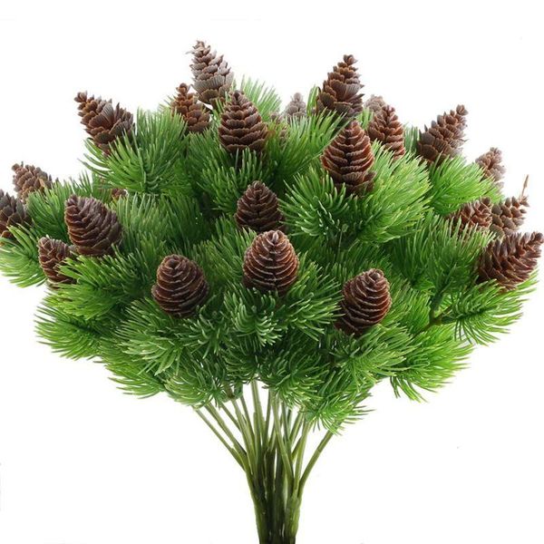 

4pcs fake cedar pine branches with artificial pine cones plastic shrubs faux greenery bushes bundles table centerpieces arrangem