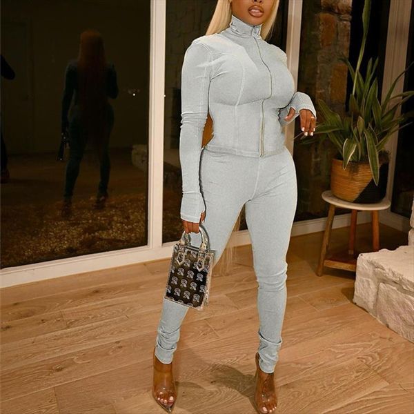 

sporty loungewear bodycon two women tracksuits piece sets long sleeve and pants active wear outfits zipper spring matching set, Gray