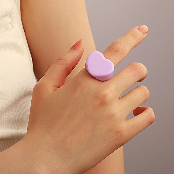 

wedding rings 2021 sweet colorful resin acrylic for women friends trendly personality heart ring birthday gift lover jewelry, Slivery;golden