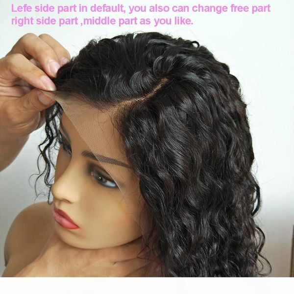 

water wave 360 lace wig brazilian short curly wigs human hair wigs for black women 130% 150% remy preplucked baby hair bleached knots, Black;brown