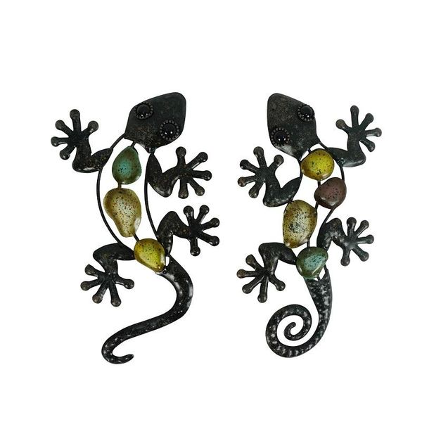 

2pcs small metal gecko wall for home and garden decoration outdoor statues accessories sculptures animal