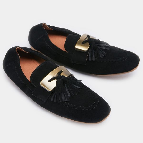 

womens natural suede leather fringe decoration sluo-on ballet flats leisure soft comfortable moccasins casual daily shoes womendress shoes, Black