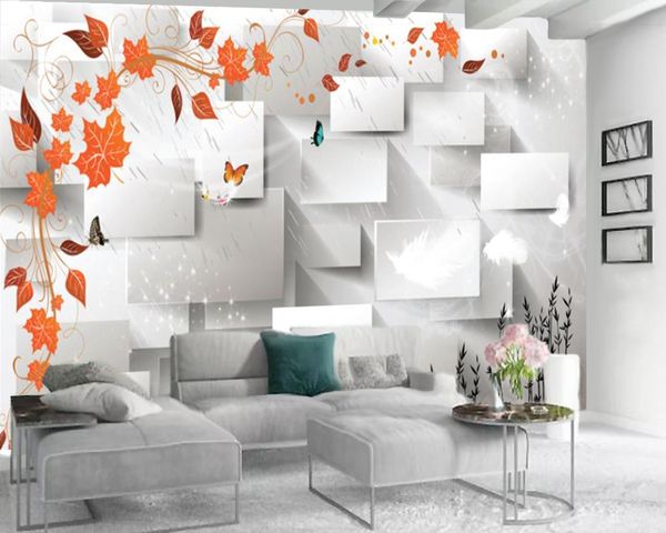 

3d landscape wallpaper red maple leaf romance 3d mural wall paper indoor tv background wall 3d modern wallpaper