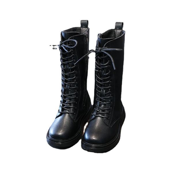 

boots winter kids leather shoes solid color girls snow fashion black children knee big girl sh125, Black;grey