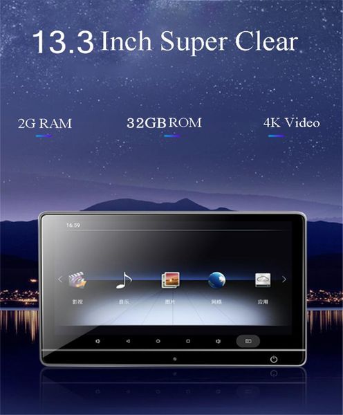 

car video 13.3 inch android 9.0 2gb+32gb monitor 4k 1920*1080p player wifi/bluetooth/av/usb/sd/hdmi/fm/mirror link/miracast