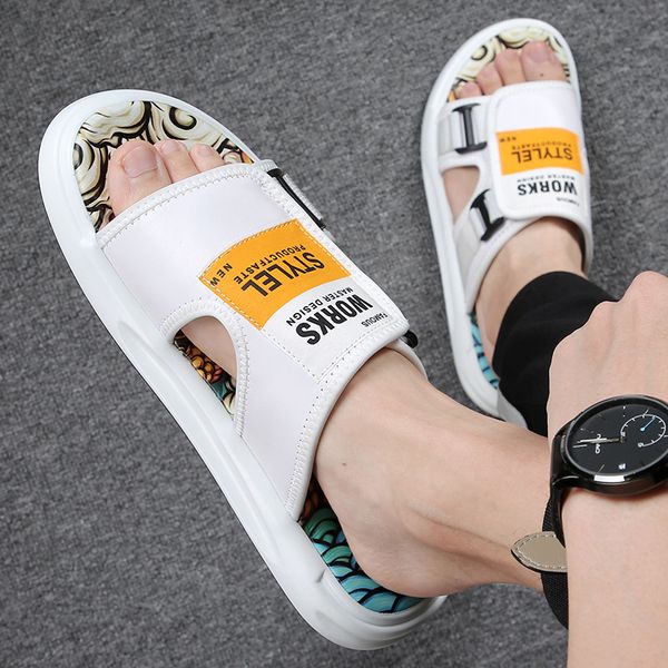 

slippers chaozhou brand men's shoes summer slippers guochao sandals sports leather indoor and outdoor vietnam k52i, Black