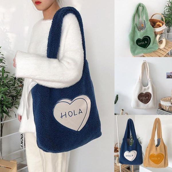 

evening bags women's lamb fabric shoulder bag handbag tote large capacity embroidery shopper cute for girls bolso de hombro