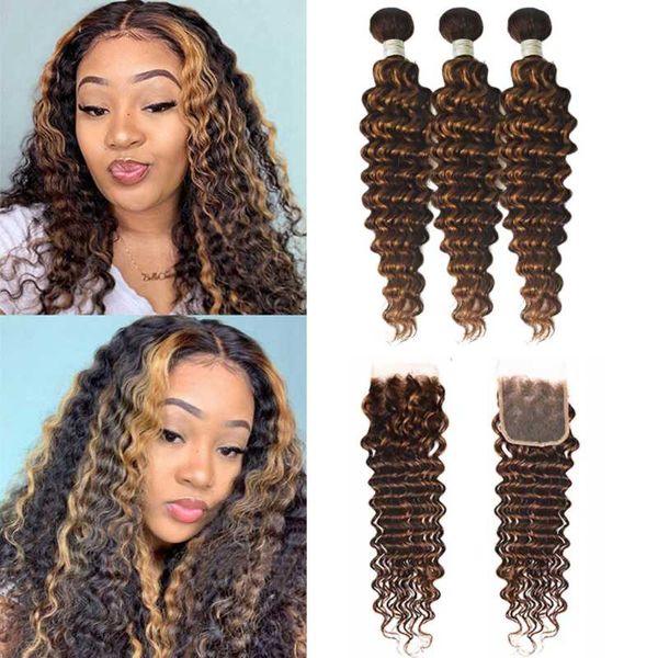 

human hair bulks highlight deep wave bundles with closure remy brazilian 30 inch 3, Black