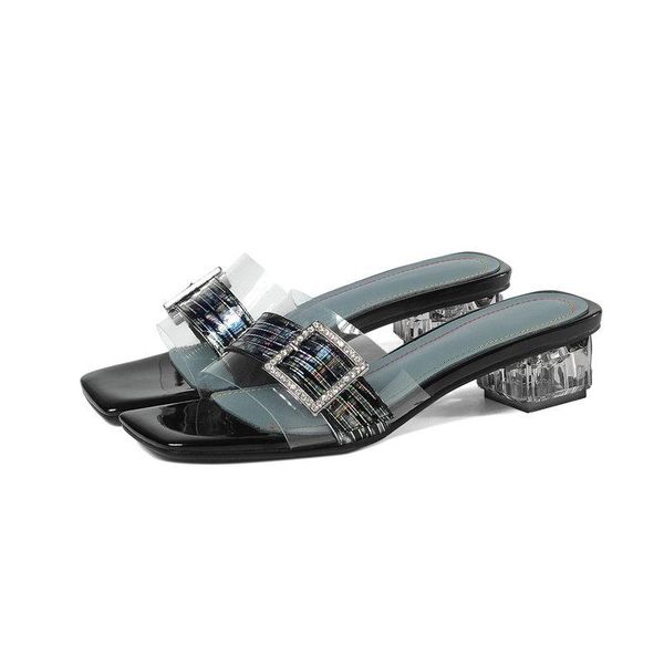 

slippers vintage genuine leather women with crystal 2021 summer est low heels pumps casual party shoes woman, Black