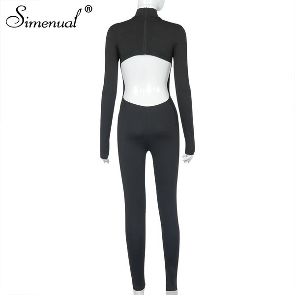

backless cut out long sleeve bodycon jumpsuits one piece fall 2021 women clothing fashion workout active wear jumpsuit, White;black