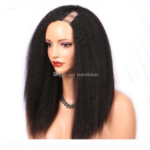 

1*3 left part u part wig kinky straight brazilian virgin u part wigs human hair for black women upart wigs, Black;brown