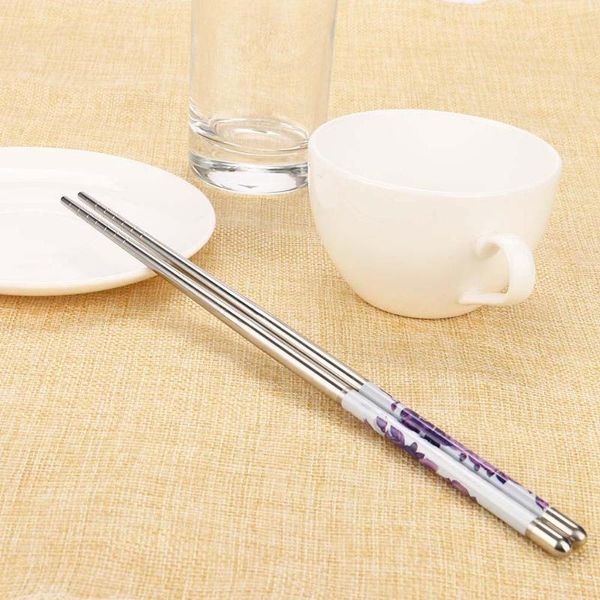 

1 pair stainless steel chopsticks length white flower patters sticks portable reusable chopsticks chinese 23 cm new