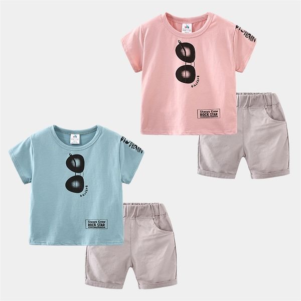 Sommer 3 4 6 8 10 12 Jahre Kinder Baumwolle Kleidung Kurzarm Cartoon Print Hübsches T-Shirt Shorts Set für Baby Kinder Jungen 210701
