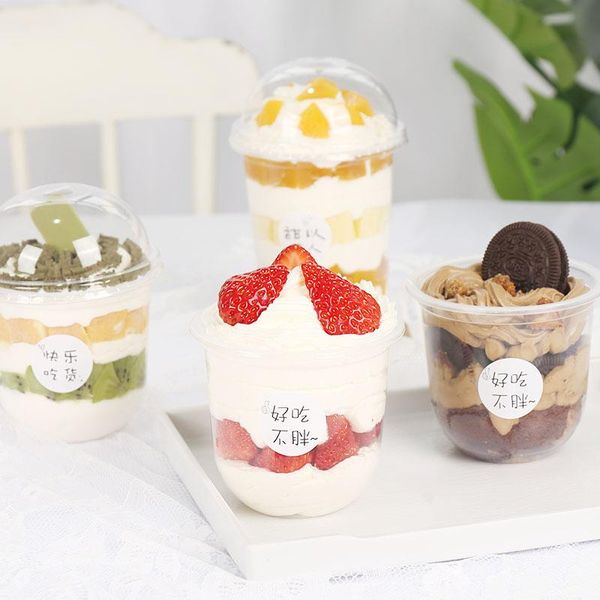 

gift wrap 50pcs net red thickening mousse cream cake cup transparent plastic dessert juice 360ml 500ml party favors packaging box