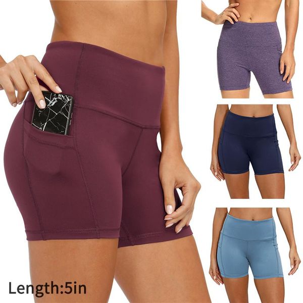 

yoga outfit women high waist workout shorts with side inner pockets tummy control athletic running sport