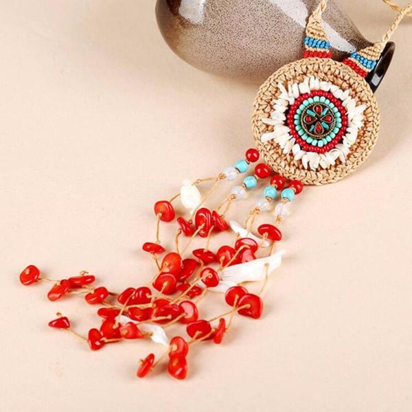 

pendant necklaces onnea bohemian natural coral long tassel necklace for women opal round beads ethnic vintage costume jewelry, Silver