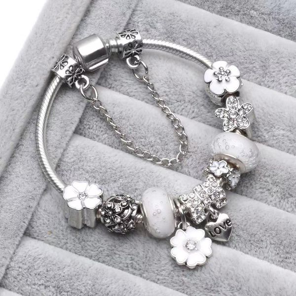 

white pink blue colorcharm beads fit jewelry 925 silver bracelets snowflake pendant bangle charms diy jewelr, Golden;silver
