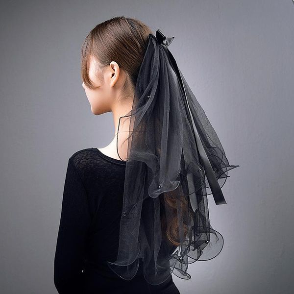 

bridal veils short tulle with pearls bead edge two layers black wedding comb marriage accessories