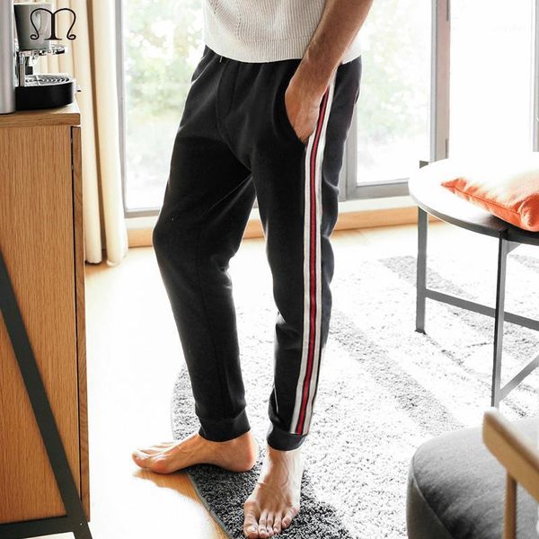

pants men striped casual sportswear sweatpants cotton elastic waist hip hop trousers mens clothing pantalons pour hommes 3xl4xl men's, Black