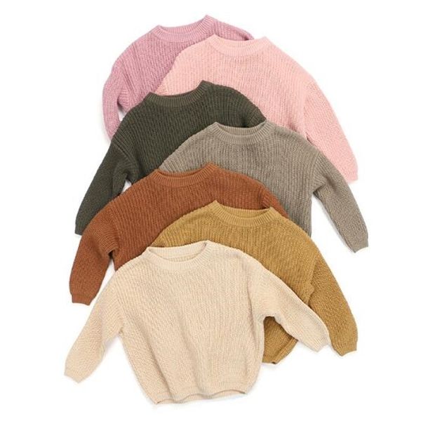 

autumn winter kids sweater baby boys girls knit jumper children fashion girls o-neck sweater 7 colors 210308, Blue