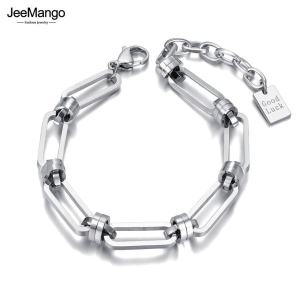 

link, chain jeemango neo-gothic stainless steel big thick bracelet for men women punk geometry choker vintage jb21126, Black