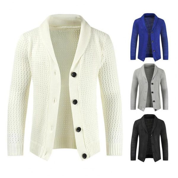 

men's sweaters casual autumn long sleeve solid knit sweater mens turn-down collar single-breasted cardigan knitted winter male coat str, White;black