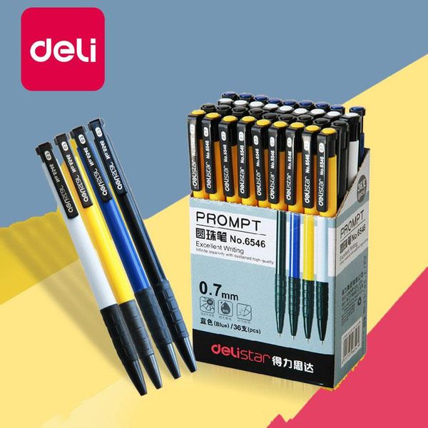 

ballpoint pens deli 3pcs/lot blue color pen 0.7mm pressed plastic ball school student stationery office supplies, Blue;orange