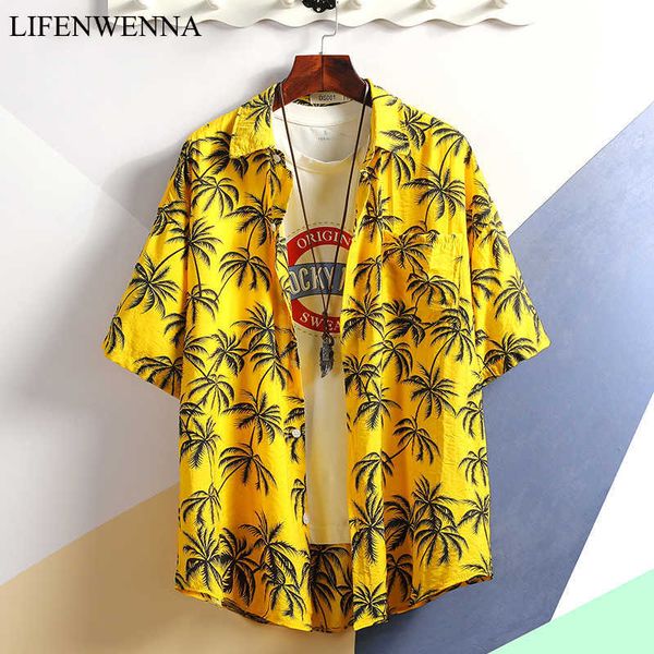 

lifenwenna print summer sell mens beach shirt fashion short sleeve floral loose casual shirts plus asian size -5xl hawaiian 210528, White;black