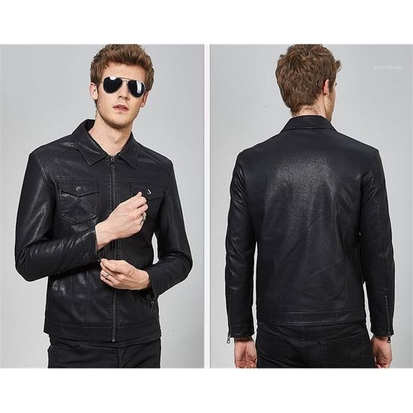 

lapel neck jackets autumn spring hombres jacket coats clothes mens black pu leather long sleeve, Black;brown