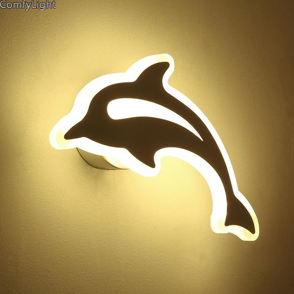 

modern simple dolphin wall lamp kids cartoon light led indoor bedside bedroom living room lighting acrylic porch aisle lanterns