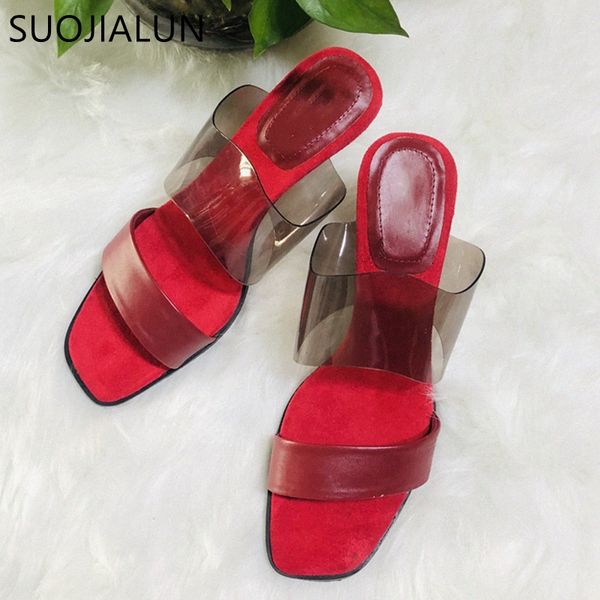 

suojialun 2020 summer thin high heels women slipper pvc transparent slides ladies red dress slides shoes flip flop 61jq#, Black