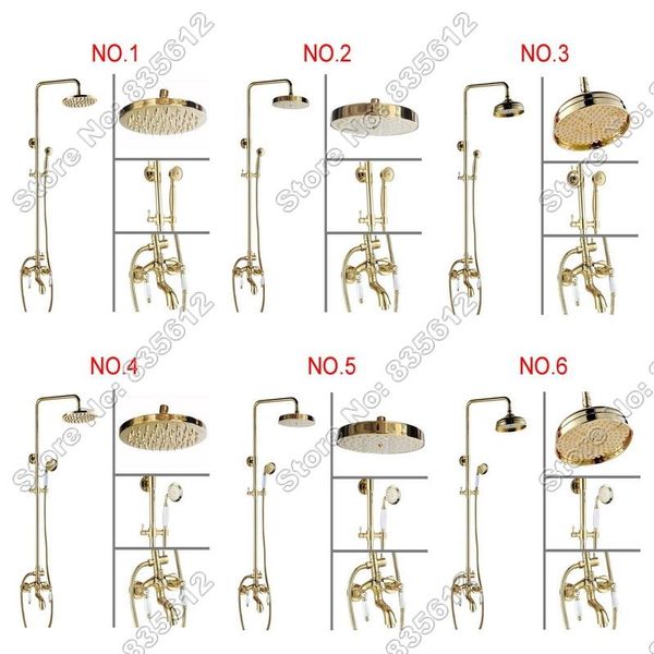 

gold color brass 8 inch rain bathroom shower faucet sets bathtub faucets dual handle cold and water shower mixer tap jgf006