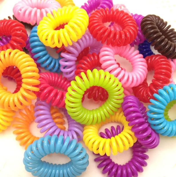 

spiral ring tie 100pcs/lot telephone wire colorful springs and gum elastic ponytail holder hair accessories for girl head, Slivery;white