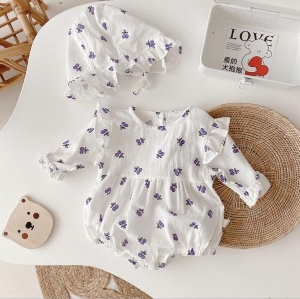 

rompers 2021 girls boys printed romper with hat cotton autumn fashion babys jumpsuit 6-24 month wu534, Blue