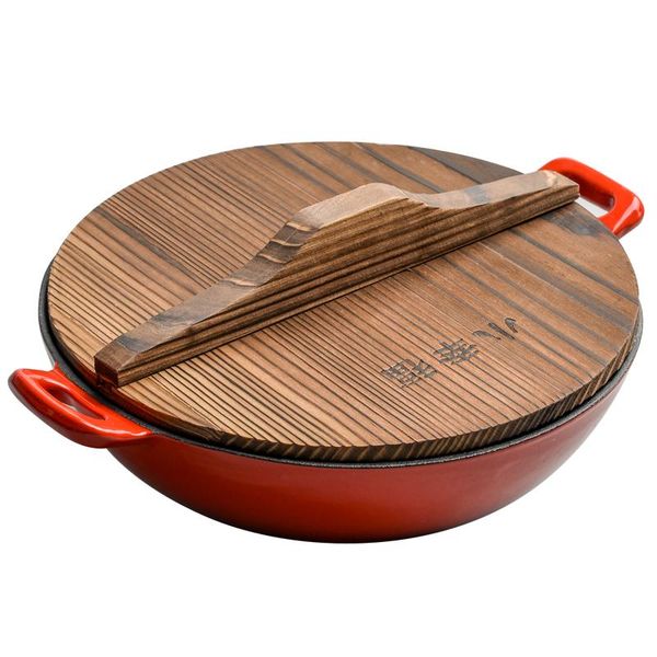 

pans small happiness enamel pot cast iron vintage thickening wok pan non-coated non-stick household binaural frying