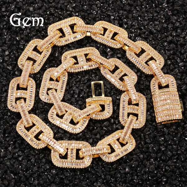 

hip hop pig nose cuba chain necklace 15mm copper micro inlaid zircon clavicle chain rap men's accessories, Silver