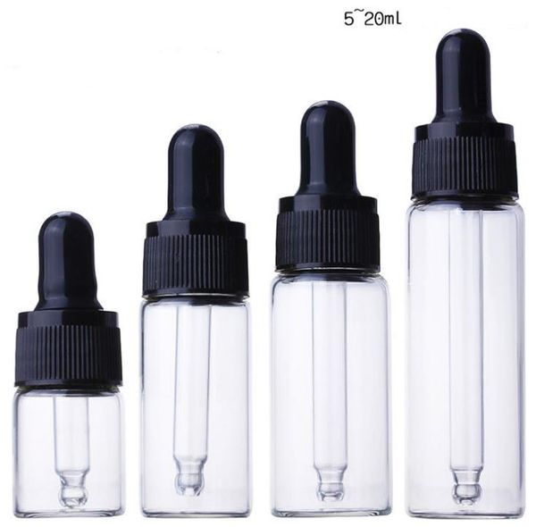 Garrafa de vidro clara de vidro âmbar 5ml 10ml 15ml 20ml transparente pipeta conta-gotas sn4327