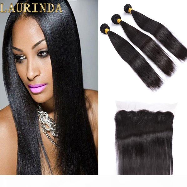 

grade 7a brazilian straight hair weave with closure (13*4) 100% unprocessed brazilian virgin hair straight peruvian human hair extensions, Black;brown