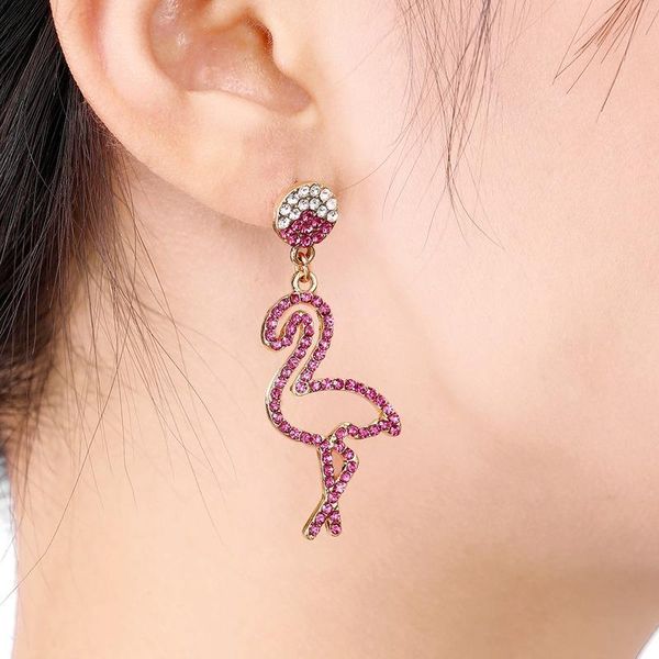

dangle & chandelier cartoon color earrings flamingo cactus hollow all-match full rhinestone, Silver