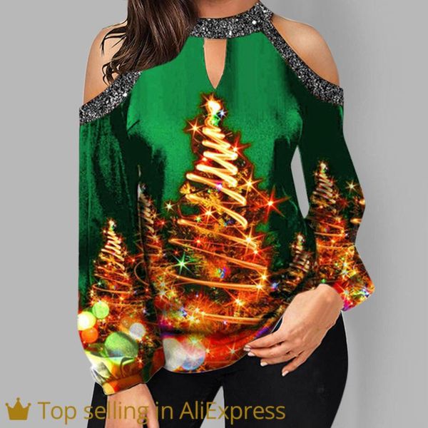 

women's blouses & shirts women elegant casual off shoulder christmas long sleeve blouse shirt summer 2021 blusas femininas, White
