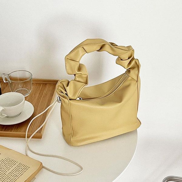 

totes vegan leather designer handbags women shoulder bag casual simple hobo bags pleated handle ladies daily small box