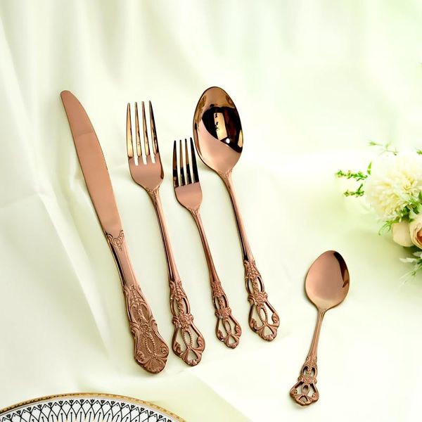 

flatware sets 30pcs/6set luxury rose cutlery dining set stainless steel dinnerware tableware complete kitchen knife spoon fork