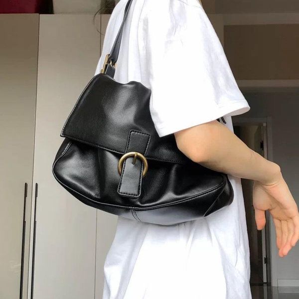 

evening bags women black handbags pure soft pu leather baguette bag large ol underarm casual shoulder buckle