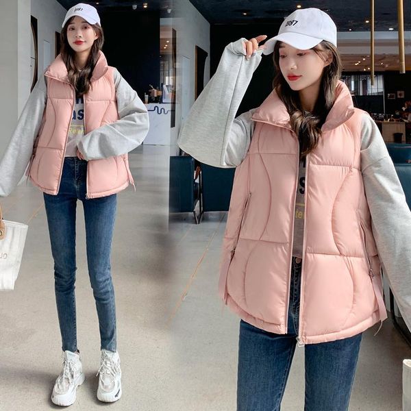 

women's vests women autumn winter vest coat 2021 casual loose solid sleeveless thicken warm padded female short, Black;white