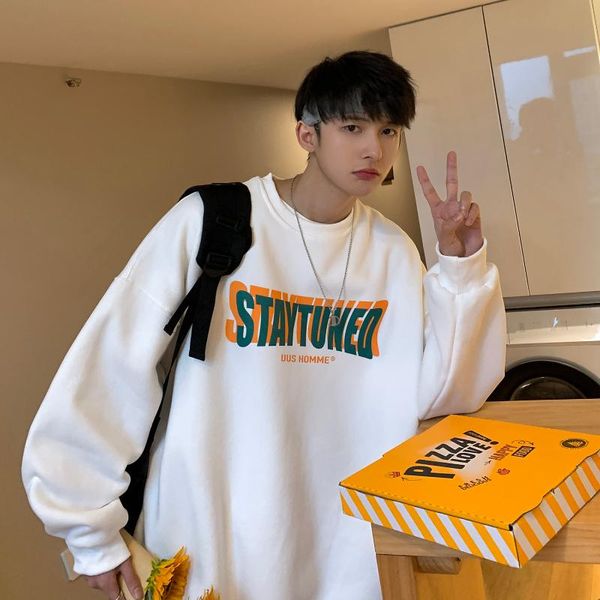 

men's hoodies & sweatshirts extfine contrast color letter graphic oversized mens korean o-neck male pullovers hip hop casual couple clo, Black