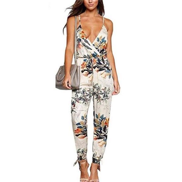 

women's jumpsuits & rompers tyjtjy 2021 print summer jumpsuit v neck bodysuits women with belt body femme macacao feminino floral plays, Black;white