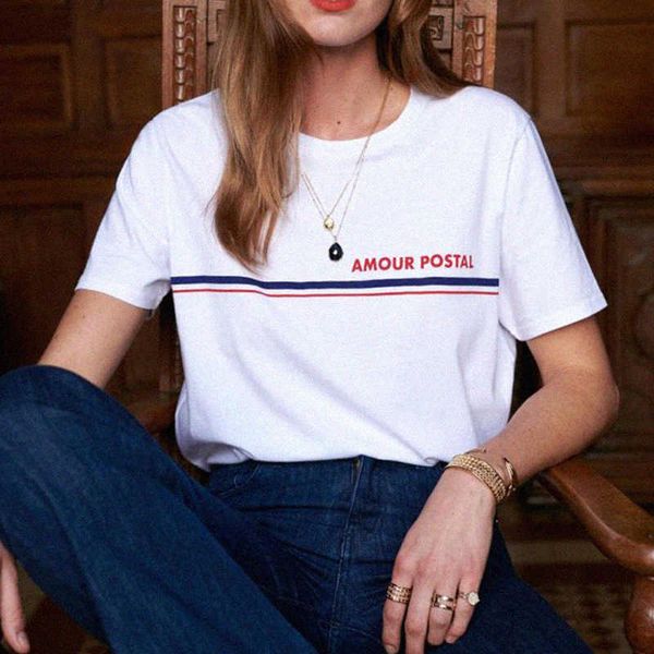 

women's t-shirt striped pattern ee woman cotton letter print shirt loose elegant retro minimalism chic casual op s femme 1jk5, White