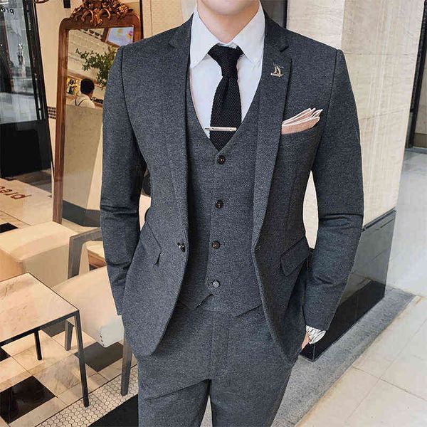

luxury suits blaze autumn and winter british gentleman busins men's youth korean slim fit elastic suit three piece set, Black