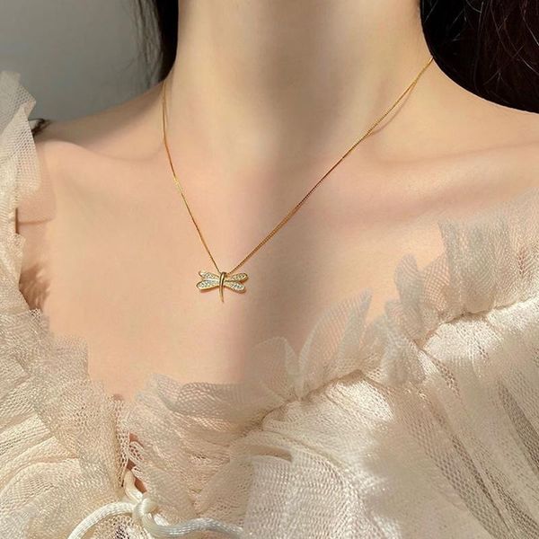 

pendant necklaces exquisite dragonfly necklace charming women's wedding crystal jewelry fashion lady party accessories, Silver